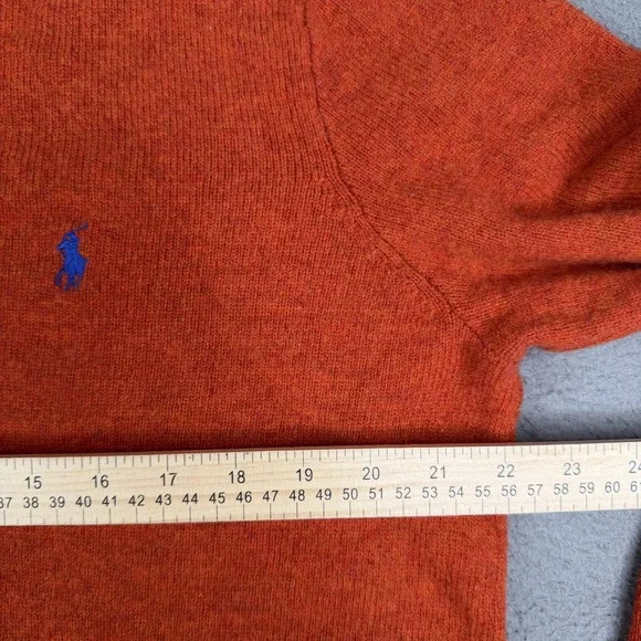 Polo By Ralph Lauren Sweater XL Orange 100% Lambs Wool V Neck Pullover SHRUNK - Picture 4 of 7
